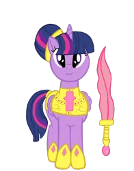 Size: 3218x4096 | Tagged: safe, artist:turnaboutart, derpibooru import, twilight sparkle, twilight sparkle (alicorn), alicorn, alternate hairstyle, alternate tailstyle, armor, hairband, hair bun, image, looking forward, magic sword, png, simple background, solo, sword, tail, transparent background, weapon, xenoblade chronicles 2