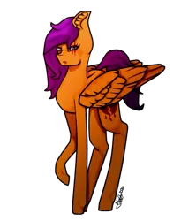 Size: 585x713 | Tagged: semi-grimdark, artist:sunbeampaintings, derpibooru import, scootaloo, pegasus, pony, fanfic:pegasus device, fanfic:rainbow factory, absentia, alternate cutie mark, alternate hairstyle, evil, evil scootaloo, eviloo, fanfic art, folded wings, image, looking at you, older, older scootaloo, pegasus device, png, raised hoof, scar, signature, simple background, transparent background, wings