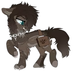 Size: 2466x2431 | Tagged: safe, artist:malicious-demi, derpibooru import, oc, unofficial characters only, hengstwolf, pony, werewolf, bag, chains, image, looking back, paw prints, png, saddle bag, simple background, solo, transparent background