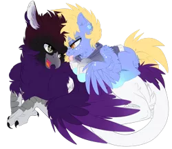 Size: 2632x2279 | Tagged: safe, artist:malicious-demi, derpibooru import, oc, unofficial characters only, gryphon, pegasus, pony, duo, griffon oc, image, pegasus oc, png, simple background, transparent background, wings