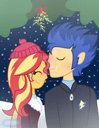 Size: 1280x1649 | Tagged: safe, artist:purplepotato04, derpibooru import, flash sentry, sunset shimmer, equestria girls, female, flashimmer, image, jpeg, male, mistletoe, shipping, straight