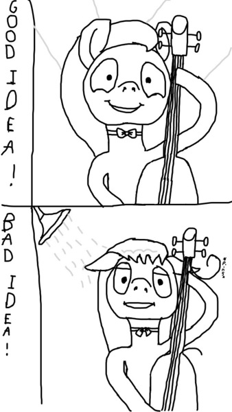 Size: 640x1136 | Tagged: safe, artist:lekonar13, derpibooru import, octavia melody, earth pony, bowtie, cello, concert, image, jpeg, monochrome, musical instrument, shower, wet, wet bowtie