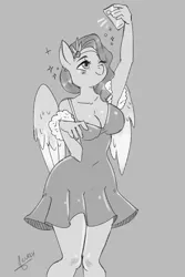 Size: 1000x1500 | Tagged: safe, artist:mrscurlystyles, derpibooru import, pipp petals, anthro, pegasus, breasts, cleavage, clothes, dress, g5, image, jpeg, mobile phone, one eye closed, phone, selfie, sketch, smiling, solo, sparkles, spread wings, wings, wink