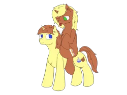 Size: 4000x3000 | Tagged: safe, artist:donnik, derpibooru import, oc, oc:cream pie, oc:sugar pie, pony, unicorn, derpibooru community collaboration, 2022 community collab, brother and sister, female, image, male, png, ponies riding ponies, riding, siblings, tongue out