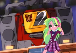 Size: 482x333 | Tagged: safe, artist:xebck, derpibooru import, edit, edited screencap, screencap, lemon zest, equestria girls, friendship games, autobot, blaster, crystal prep academy, crystal prep shadowbolts, female, image, png, transformers, vector