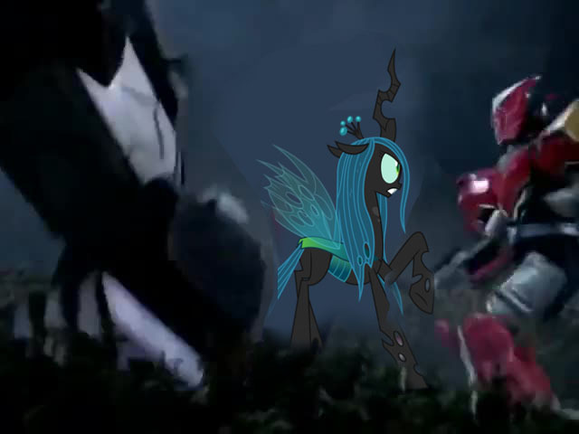 Size: 640x480 | Tagged: safe, derpibooru import, edit, queen chrysalis, city, female, image, jpeg, macro, magiphoenix, magiranger, magitaurus, mahou sentai magiranger, mystic force, mystic minotaur, mystic phoenix, night, photo, power rangers, power rangers mystic force, super sentai