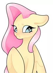 Size: 1280x1773 | Tagged: safe, artist:3y3candy204, derpibooru import, fluttershy, pegasus, pony, aside glance, blushing, bust, female, floppy ears, image, looking at you, mare, png, raised hoof, sideways glance, simple background, solo, white background, wings
