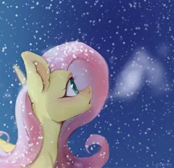 Size: 4096x3962 | Tagged: safe, artist:laymy, artist:laymyylimefs, derpibooru import, fluttershy, pegasus, pony, blushing, breath, bust, cold, cute, female, image, jpeg, looking up, mare, open mouth, outdoors, profile, shyabetes, snow, snowfall, solo, winter