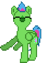 Size: 430x570 | Tagged: safe, artist:luminousdazzle, derpibooru import, oc, oc:luminous dazzle, unofficial characters only, pegasus, pony, ^^, animated, aseprite, dancing, eyes closed, female, folded wings, full body, gif, happy, image, loop, mare, pegasus oc, pixel art, simple background, smiling, solo, tail, transparent background, two toned mane, two toned tail, wings