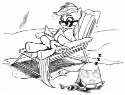 Size: 2436x1863 | Tagged: safe, artist:nightshadow154, derpibooru import, rainbow dash, tank, pony, image, jpeg, snow, sunglasses, traditional art