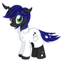 Size: 212x212 | Tagged: safe, artist:khimi-chan, derpibooru import, changeling queen oc, oc, oc:dark matter, unofficial characters only, changeling, changeling queen, base used, clothes, female, image, lab coat, png, simple background, solo, transparent background