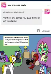 Size: 1168x1691 | Tagged: safe, artist:ask-luciavampire, derpibooru import, oc, earth pony, pegasus, pony, undead, unicorn, vampire, vampony, ask, ask-ponys-gamer-club, engrish, image, png, tumblr