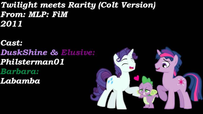 Size: 1280x720 | Tagged: safe, artist:philsterman, derpibooru import, rarity, spike, twilight sparkle, dragon, pony, unicorn, friendship is magic, barb, black background, dragoness, dusk shine, elusive, eyes closed, female, genderbent reenactment, grin, heart, image, jpeg, male, meeting, my little colt, open mouth, open smile, raised hoof, reenactment, rule 63, simple background, smiling, stallion, trio, youtube, youtube link, youtuber