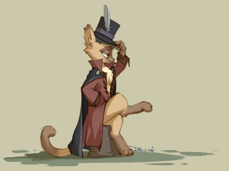 Size: 2732x2048 | Tagged: safe, artist:blue ink, derpibooru import, capper dapperpaws, abyssinian, anthro, cat, digitigrade anthro, my little pony: the movie, clothes, hat, high res, image, male, png, simple background, sitting, smiling, solo, top hat