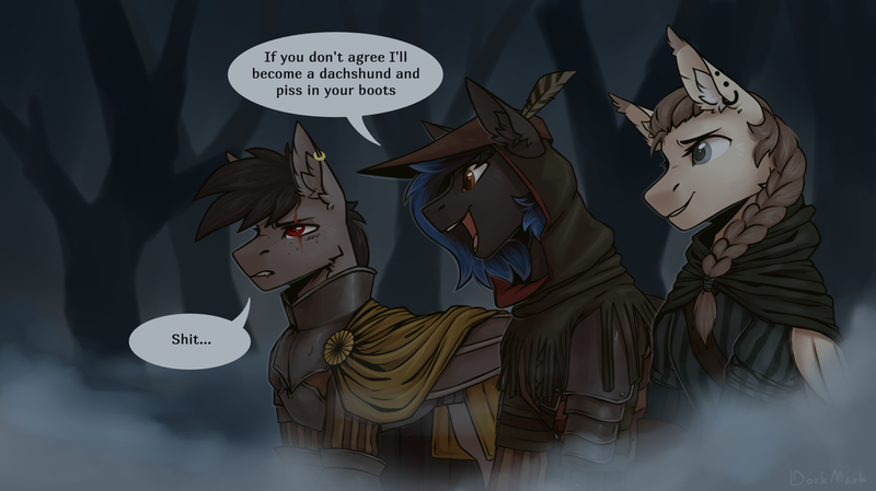 Size: 3438x1929 | Tagged: safe, artist:dorkmark, derpibooru import, oc, oc:dimass, oc:shadowguy, bat pony, pegasus, pony, image, png, thronebreaker