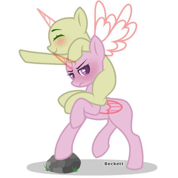 Size: 768x768 | Tagged: safe, artist:plinckyctt, derpibooru import, oc, unofficial characters only, alicorn, pony, alicorn oc, base, blushing, eyes closed, horn, image, jpeg, piggyback ride, raised hoof, simple background, smiling, unamused, white background, wings