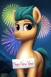 Size: 2000x3000 | Tagged: safe, artist:dash wang, derpibooru import, hitch trailblazer, earth pony, pony, fireworks, g5, happy new year, happy new year 2022, holiday, image, new year, png, sign