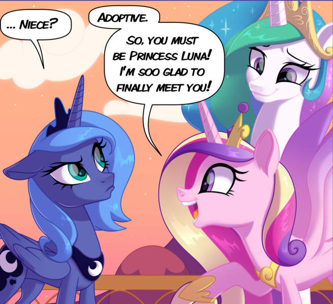 Size: 1725x1578 | Tagged: safe, artist:lummh, artist:regendary, derpibooru import, princess celestia, princess luna, alicorn, pony, comic:the princess of love, alicorn triarchy, comic, dialogue, female, image, mare, png, royal sisters, s1 luna, siblings, sisters