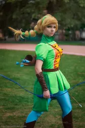Size: 803x1200 | Tagged: safe, artist:bizarre-deer, derpibooru import, applejack, human, equestria girls, friendship games, arrow, bow (weapon), bow and arrow, clothes, cosplay, costume, image, irl, irl human, jpeg, photo, weapon