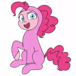 Size: 1080x1080 | Tagged: safe, artist:makaryo, derpibooru import, pinkie pie, earth pony, pony, bodysuit, clothes, dreamworks face, female, filthy frank, image, jpeg, looking at you, mare, open mouth, open smile, pink guy, raised eyebrow, simple background, smiling, solo, white background