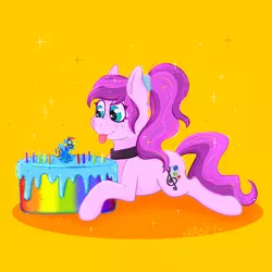 Size: 3000x3000 | Tagged: safe, alternate version, artist:raspy, derpibooru import, rainbow dash, oc, oc:violet ray, unofficial characters only, earth pony, pony, cake, candle, choker, cutie mark, figurine, food, frosting, hairband, image, lying down, monochrome, on stomach, png, simple background, sketch, solo, sparkles, tongue out