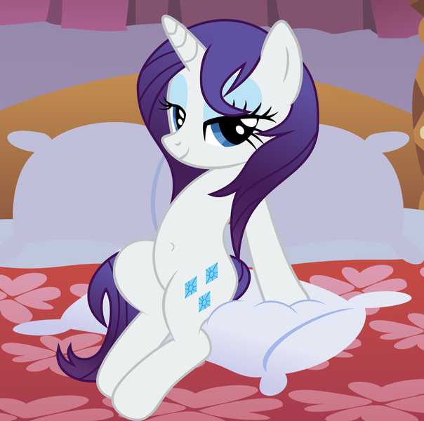 Size: 957x951 | Tagged: safe, artist:abydos91, derpibooru import, edit, rarity, pony, unicorn, beautiful, bedroom, bedroom eyes, belly button, female, image, pillow, png, rarity's bedroom, rarity's day off, show accurate, sitting, solo, sultry pose, vector, wet, wet mane, wet mane rarity