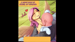 Size: 1280x720 | Tagged: safe, artist:alcor, derpibooru import, fluttershy, oc, oc:anon, comic:hearts aflutter, animated, bed, image, kissing, narration, sound, voice acting, webm