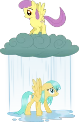Size: 6076x9389 | Tagged: safe, artist:thatusualguy06, derpibooru import, parasol, sunshower raindrops, pegasus, pony, apple family reunion, look before you sleep, .svg available, absurd resolution, cloud, duo, duo female, female, frown, image, jumping, png, rain, simple background, spread wings, transparent background, vector, wet, wet mane, wings