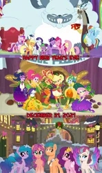Size: 1280x2160 | Tagged: safe, artist:limedazzle, artist:not-yet-a-brony, derpibooru import, applejack, discord, fluttershy, hitch trailblazer, izzy moonbow, pinkie pie, pipp petals, princess cadance, princess flurry heart, rainbow dash, rarity, sci-twi, shining armor, spike, spike the regular dog, sunny starscout, sunset shimmer, twilight sparkle, zipp storm, dog, best gift ever, equestria girls, equestria girls series, holidays unwrapped, my little pony: a new generation, spoiler:eqg series (season 2), 2021, 2022, chestnuts roasting on an open fire, christmas, december, g4, g5, happy holidays, happy new year, holiday, humane five, humane seven, humane six, image, lyrics in the description, mane five (g5), mane seven, mane six, new years eve, o come all ye squashful, png, the christmas song, youtube link in the description