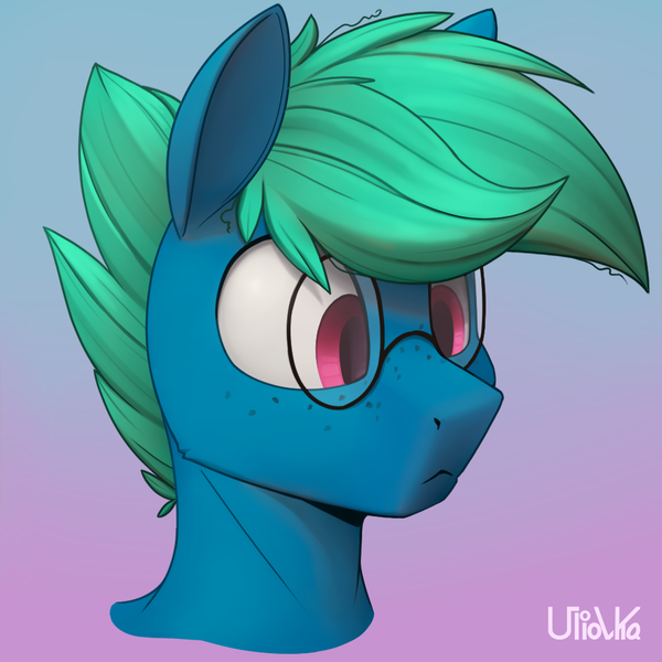 Size: 1000x1000 | Tagged: safe, artist:uliovka, derpibooru import, oc, pony, freckles, glasses, gradient background, image, male, png, stallion