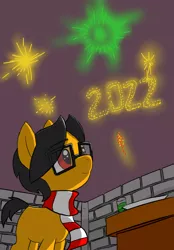 Size: 976x1400 | Tagged: safe, artist:a.s.e, derpibooru import, oc, oc:a.s.e, alone, fireworks, glasses, happy, happy new year, holiday, image, jpeg, pony oc