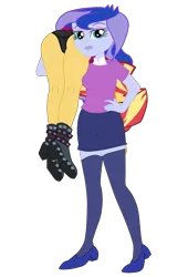 Size: 3674x5415 | Tagged: suggestive, alternate version, artist:gmaplay, derpibooru import, princess luna, sunset shimmer, equestria girls, equestria girls series, forgotten friendship, ass, black background, bunset shimmer, butt, carrying, duo, image, ots carry, png, simple background, sunset shimmer is not amused, unamused, unconscious, vice principal luna