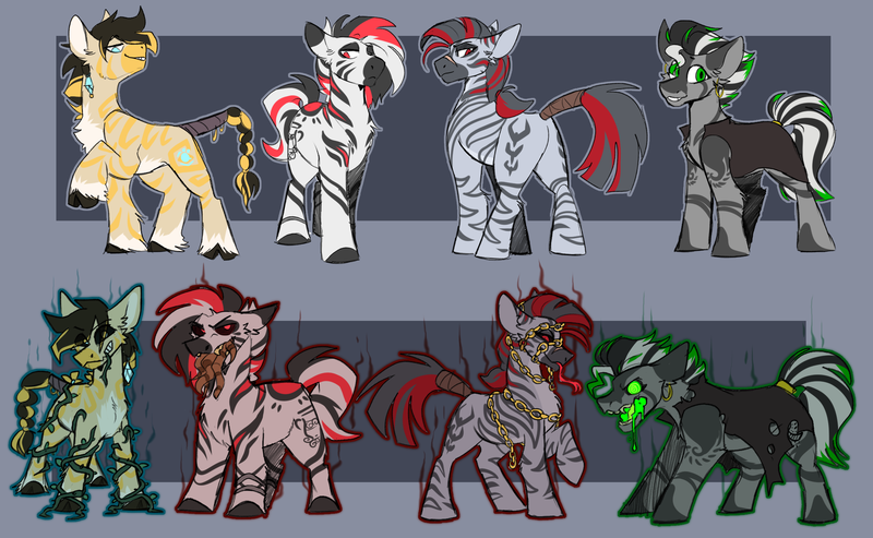 Size: 2192x1350 | Tagged: safe, artist:poprocks, derpibooru import, oc, oc:austore, oc:garland, oc:helix, oc:liana, pony, zebra, image, png