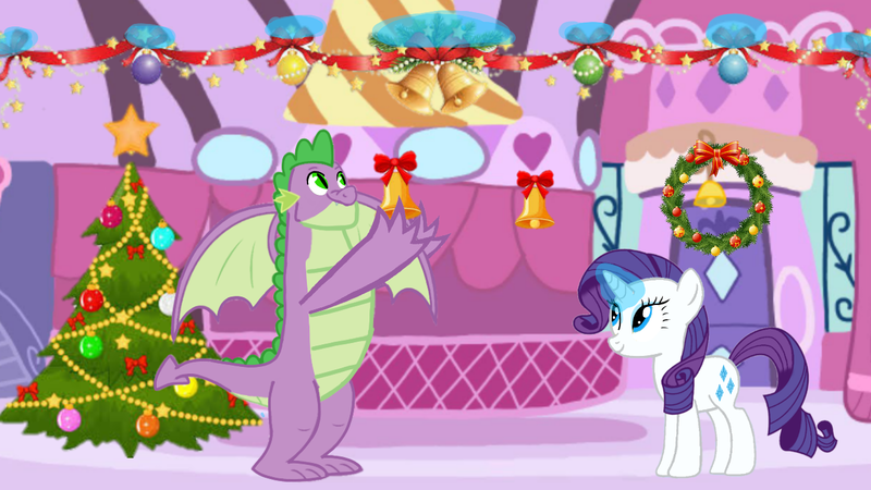 Size: 1280x720 | Tagged: safe, artist:mlplary6, derpibooru import, rarity, spike, dragon, pony, unicorn, christmas, female, holiday, image, male, png, shipping, sparity, straight