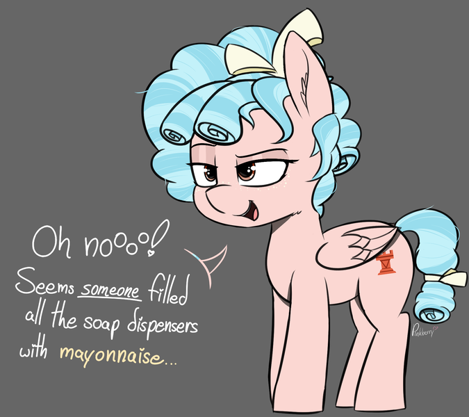 Size: 1880x1672 | Tagged: safe, artist:pinkberry, derpibooru import, cozy glow, pony, dialogue, evil, female, filly, foal, image, implied mayonnaise, png, pure concentrated unfiltered evil of the utmost potency, pure unfiltered evil, smug, speech, talking, text