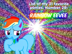 Size: 1024x767 | Tagged: safe, artist:mrstheartist, artist:ravenwolf-bases, derpibooru import, oc, oc:rainbow eevee, unofficial characters only, eevee, pony, friendship is magic, 2021, abstract background, base used, blue body, eeveelution, equine, female, fictional species, hasbro, image, mammal, mare, my little pony, nintendo, png, pokémon, rainbow dash (mlp), solo, solo female, tail