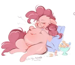 Size: 854x743 | Tagged: safe, artist:twisoft, pinkie pie, earth pony, pony, candy, eating, eyes closed, fat, female, food, image, mare, png, pudgy pie, simple background, solo, sweets, white background