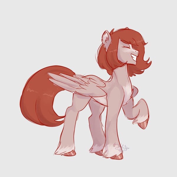 Size: 2000x2000 | Tagged: safe, artist:aylufujo, derpibooru import, oc, unofficial characters only, pegasus, pony, eyes closed, image, jpeg, pegasus oc, raised hoof, simple background, smiling, solo, white background, wings