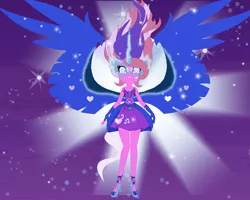 Size: 968x776 | Tagged: safe, artist:gihhbloonde, derpibooru import, oc, oc:music melody, unofficial characters only, equestria girls, base used, clothes, female, flying, high heels, image, midnight-ified, night, png, shoes, skirt, solo, spread wings, stars, wings