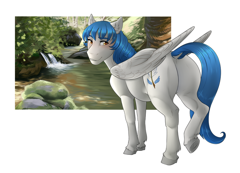 Size: 3471x2505 | Tagged: safe, artist:0naturaldisaster0, derpibooru import, oc, unofficial characters only, pegasus, pony, image, looking back, pegasus oc, png, solo, wings