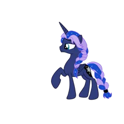 Size: 2449x2449 | Tagged: safe, artist:ritya9898, derpibooru import, princess luna, alicorn, pony, alternate cutie mark, alternate hairstyle, elsa, female, frozen (movie), image, lidded eyes, png, raised hoof, simple background, solo, transparent background