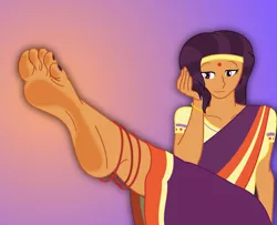 Size: 1280x1041 | Tagged: suggestive, artist:lilihoof, derpibooru import, saffron masala, human, equestria girls, spice up your life, anklet, clothes, cute, dress, feet, feet up, female, fetish, foot fetish, foot focus, hindi, image, india, indian, jewelry, jpeg, looking at you, saffronfeet, sole, soles, solo