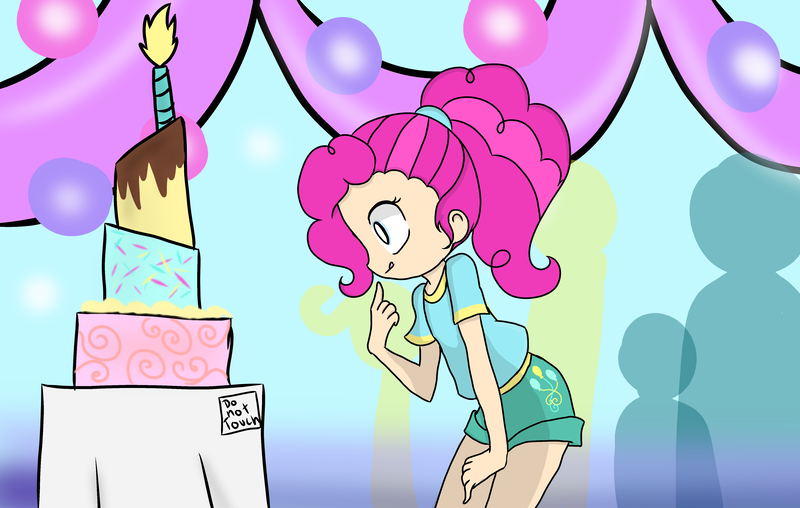 Size: 4564x2900 | Tagged: safe, artist:ginmay, derpibooru import, pinkie pie, human, cake, candle, clothes, female, food, high res, humanized, image, png, shorts, solo