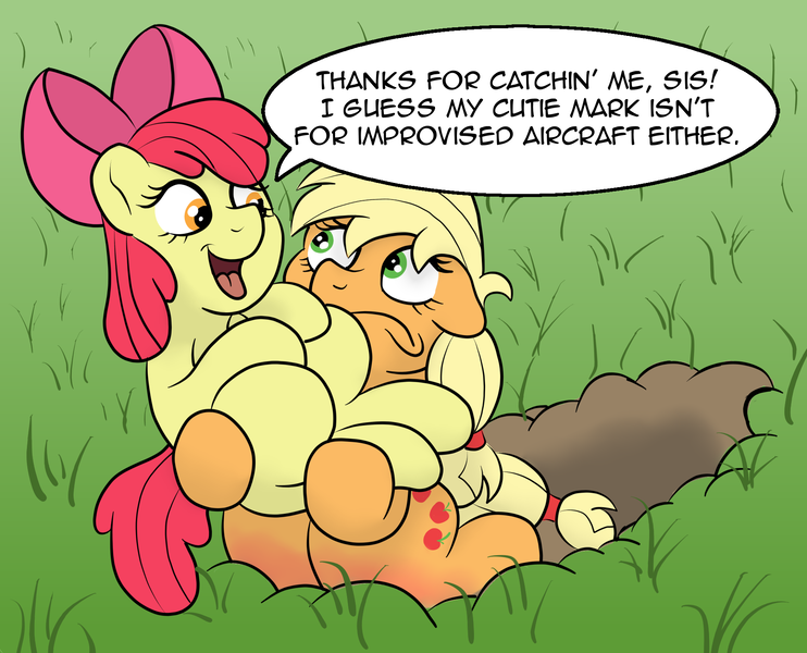 Size: 1823x1475 | Tagged: safe, artist:pony-thunder, derpibooru import, apple bloom, applejack, comic, grass, image, png