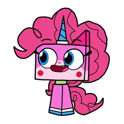 Size: 1280x1281 | Tagged: safe, artist:chanyhuman, derpibooru import, pinkie pie, clothes, cosplay, costume, crossover, description, description is relevant, dressup, image, lego, link in description, petition, png, reference, solo, the lego movie, the lego movie 2: the second part, unikitty, unikitty! (tv series), vector, wig
