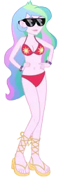 Size: 4286x11849 | Tagged: safe, artist:kevintoons915, derpibooru import, edit, princess celestia, equestria girls, absurd resolution, belly button, bikini, clothes, cutie mark, feet, female, hand on hip, image, png, principal celestia, sandals, simple background, solo, sunglasses, swimsuit, transparent background, vector