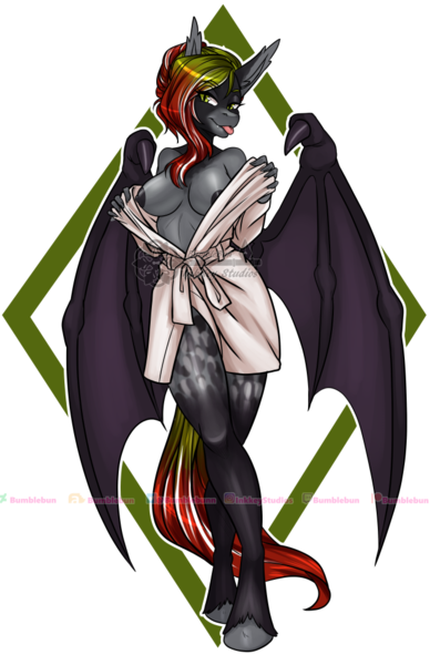 Size: 660x1020 | Tagged: questionable, artist:bumblebun, derpibooru import, oc, oc:caroline grind, unofficial characters only, anthro, bat pony, unguligrade anthro, anthro oc, bat pony oc, bat wings, big breasts, breasts, clothes, digital art, fangs, female, gilf, grandmother, hair bun, image, nipples, nudity, partial nudity, patreon, patreon reward, png, robe, simple background, slit pupils, smiling, solo, solo female, tongue out, topless, transparent background, undressing, watermark, wings