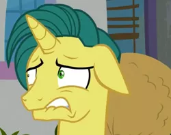 Size: 639x505 | Tagged: safe, derpibooru import, screencap, dandy dispatch, pony, unicorn, the ending of the end, gritted teeth, image, jpeg, loot bag, male, scared, shrunken pupils, stallion, teeth, worried