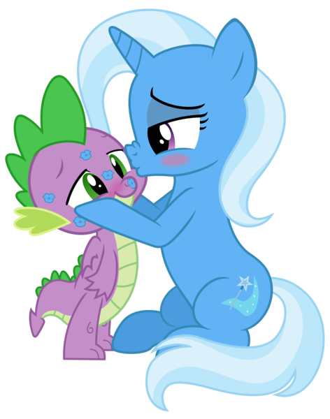 Size: 3566x4531 | Tagged: safe, artist:kingdark0001, derpibooru import, spike, trixie, dragon, blushing, cute, female, image, kissing, kiss mark, lipstick, lucky bastard, male, png, romantic, shipping, simple background, spixie, straight, transparent background, winged spike, wings