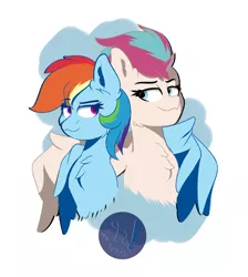 Size: 1750x1950 | Tagged: safe, artist:diamondgreenanimat0, derpibooru import, rainbow dash, zipp storm, pegasus, my little pony: a new generation, 2021, blue eyes, crossover, g5, hug, image, looking at each other, looking at someone, png, purple eyes, seductive look, simple background, wings